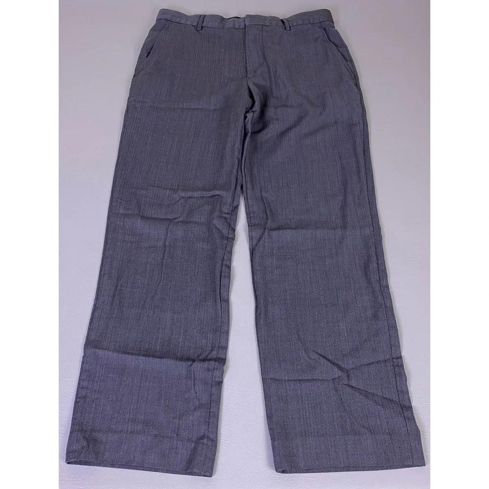 Banana Republic Dress Pants Mens 35x32 Straight Fit 100% Wool Gray‎ Herringbone